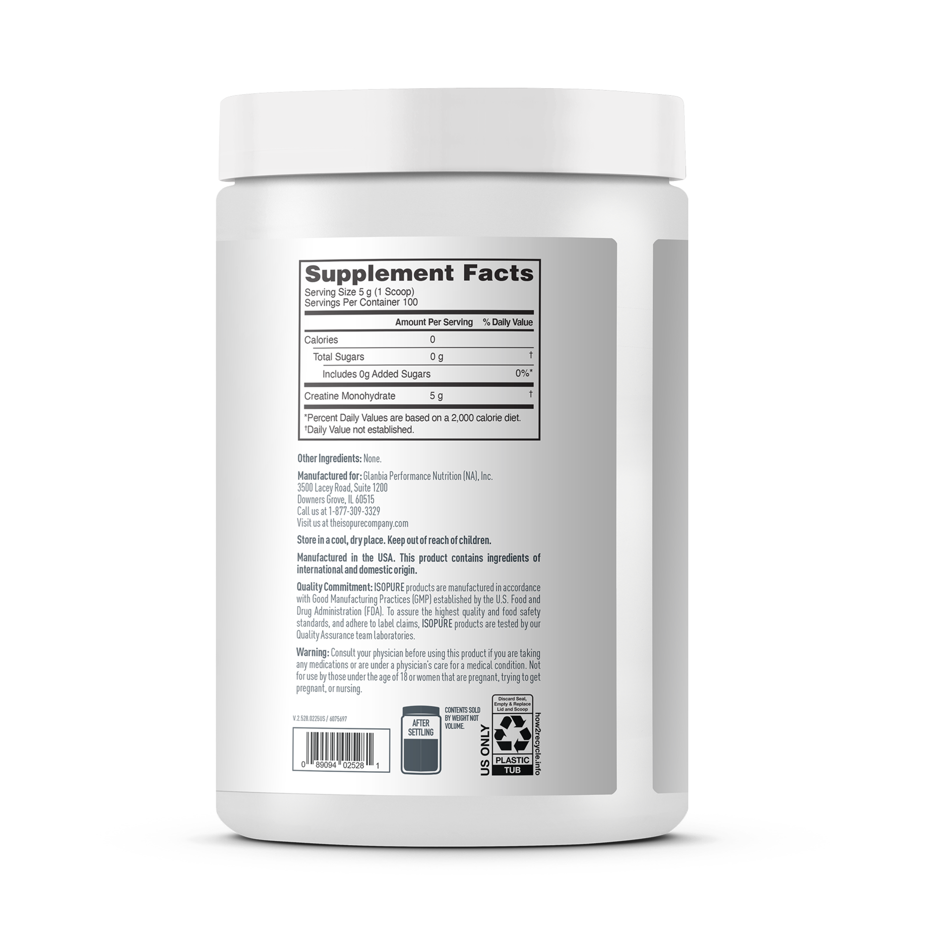 Isopure كرياتين مونوهيدرات بدون نكهة 17.63 أونصة (1.1 رطل) 500 جرام 100 حصة Isopure كرياتين مونوهيدرات بدون نكهة 17.63 أونصة (1.1 رطل) 500 جرام 100 حصة