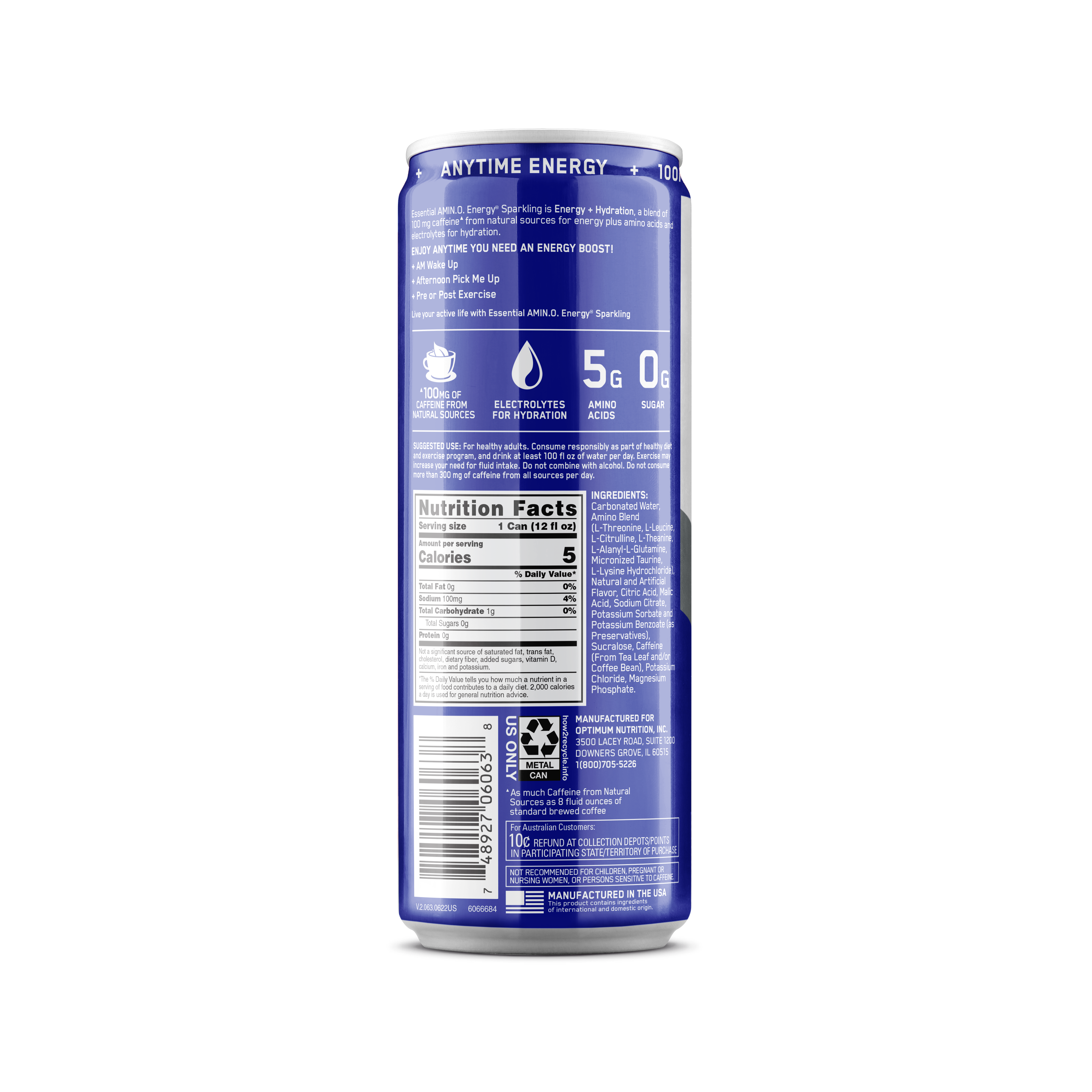 ESSENTIAL AMIN.O. ENERGY+ Electrolytes Sparkling - Blueberry Lemonade (12 Cans)