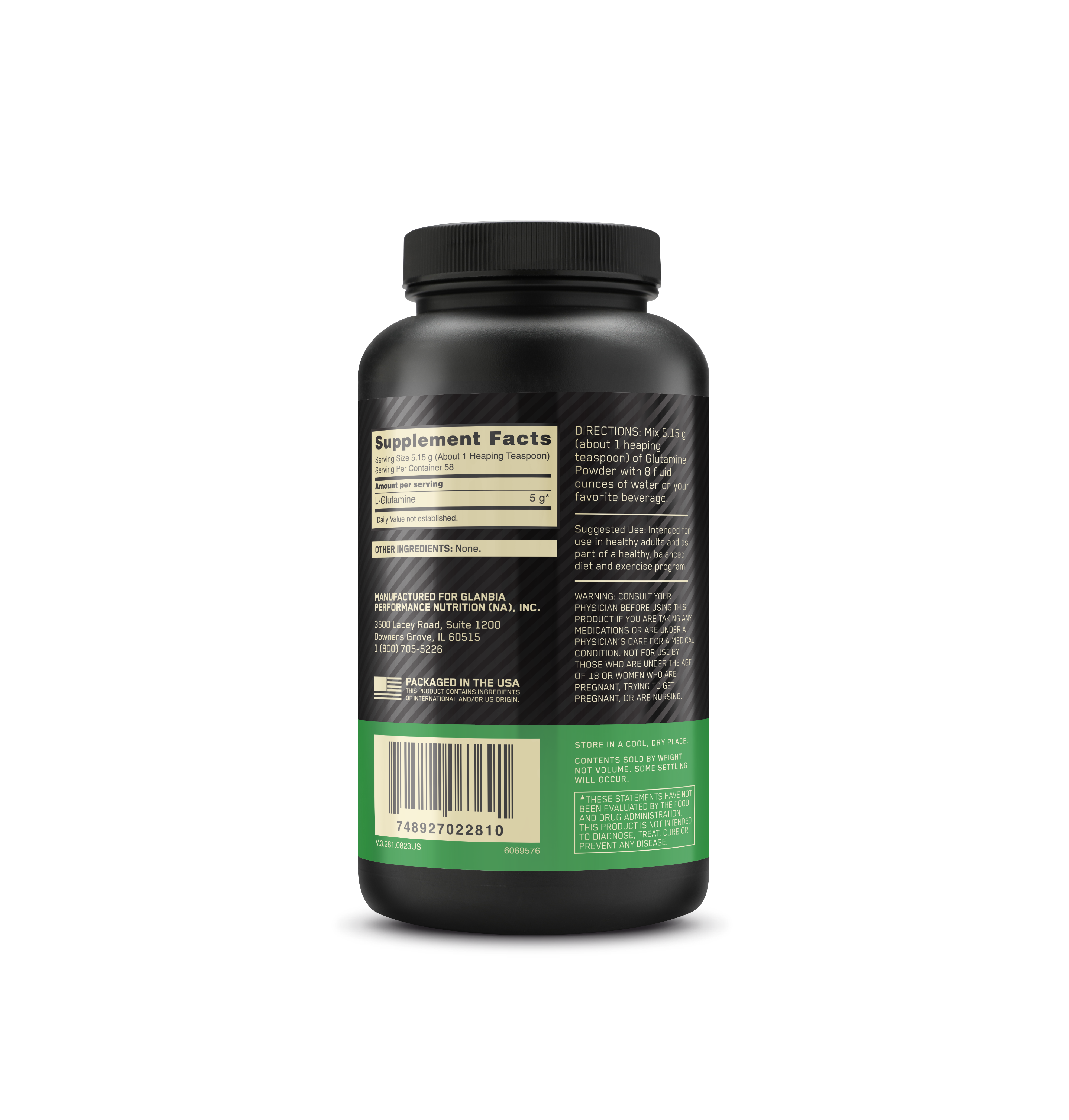 Glutamine Powder Unflavored - 300 Grams (58 Servings)