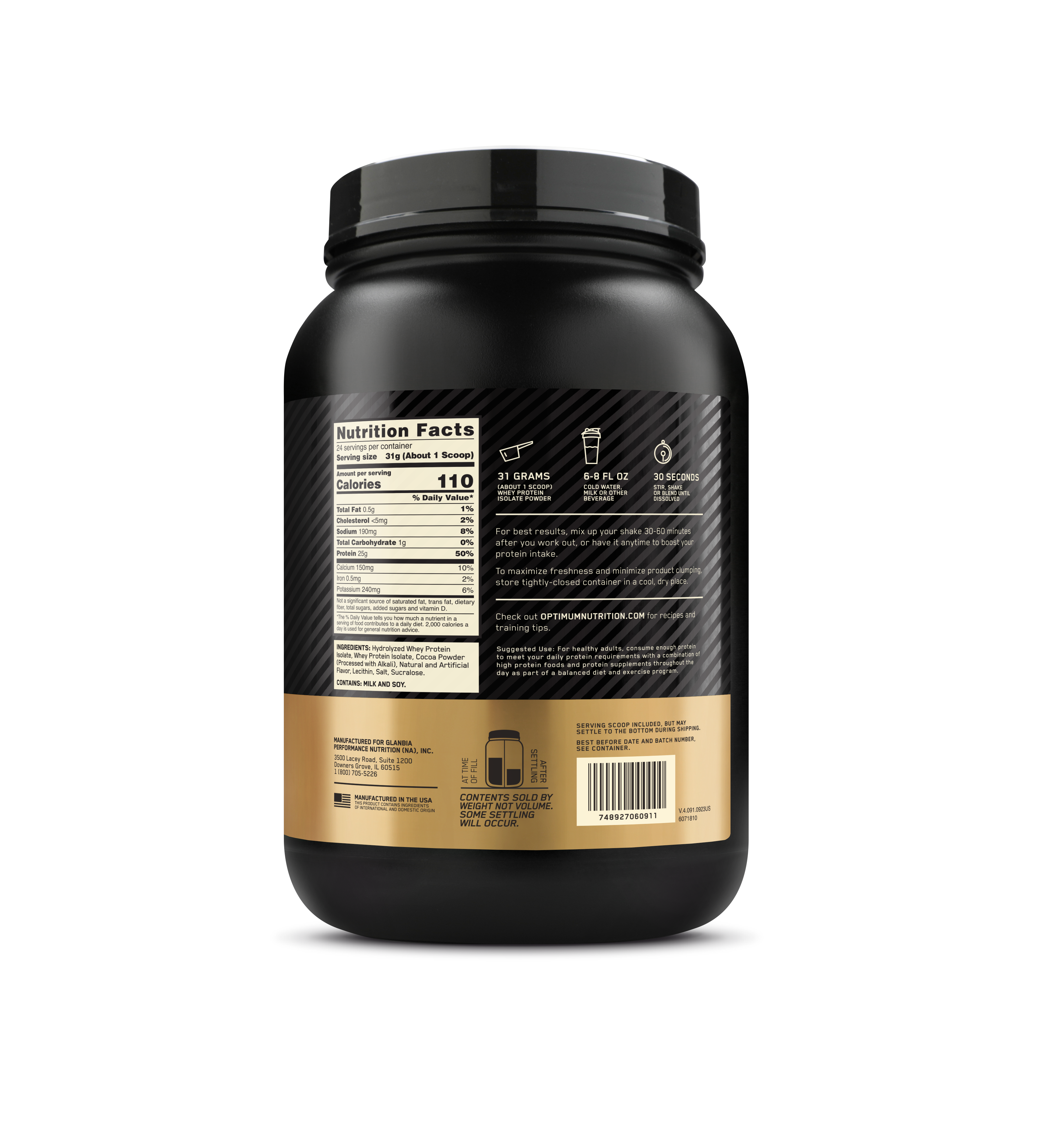 GOLD STANDARD® 100% Isolate Chocolate Bliss - 1.64 Lbs (24 Servings)