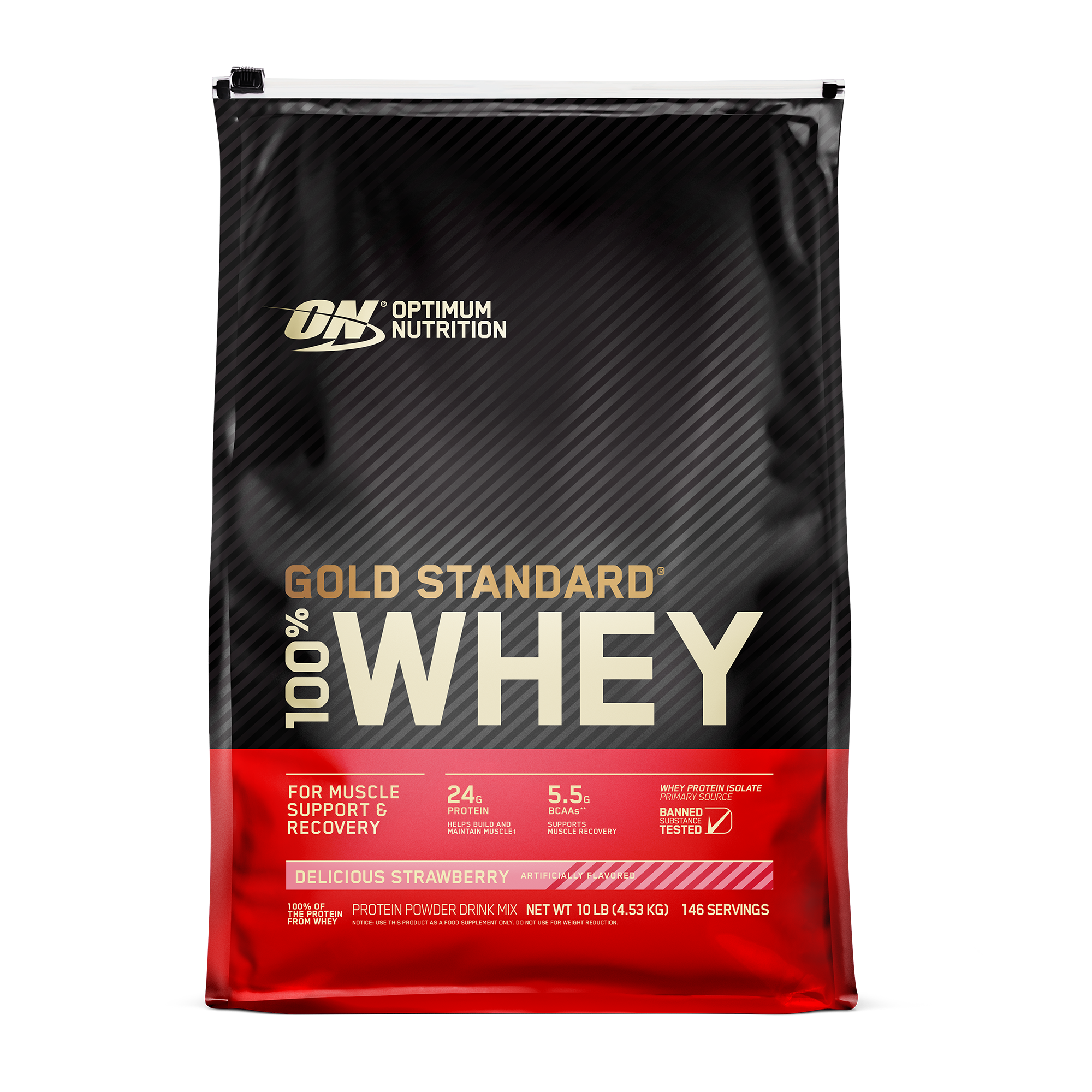 Gold Standard 100% Whey Protein Powder Delicious Strawberry - 10 Lbs (146 Servings)