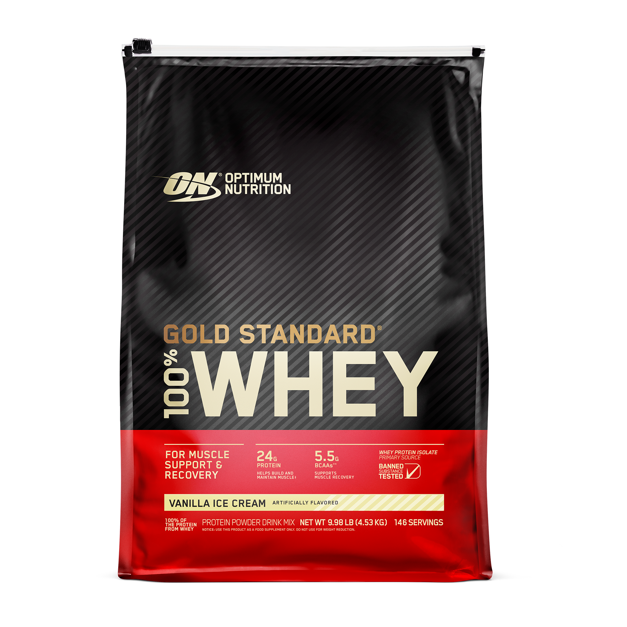 Gold Standard 100% Whey Protein Powder Vanilla Ice Cream - 10 Lbs (146 Servings)
