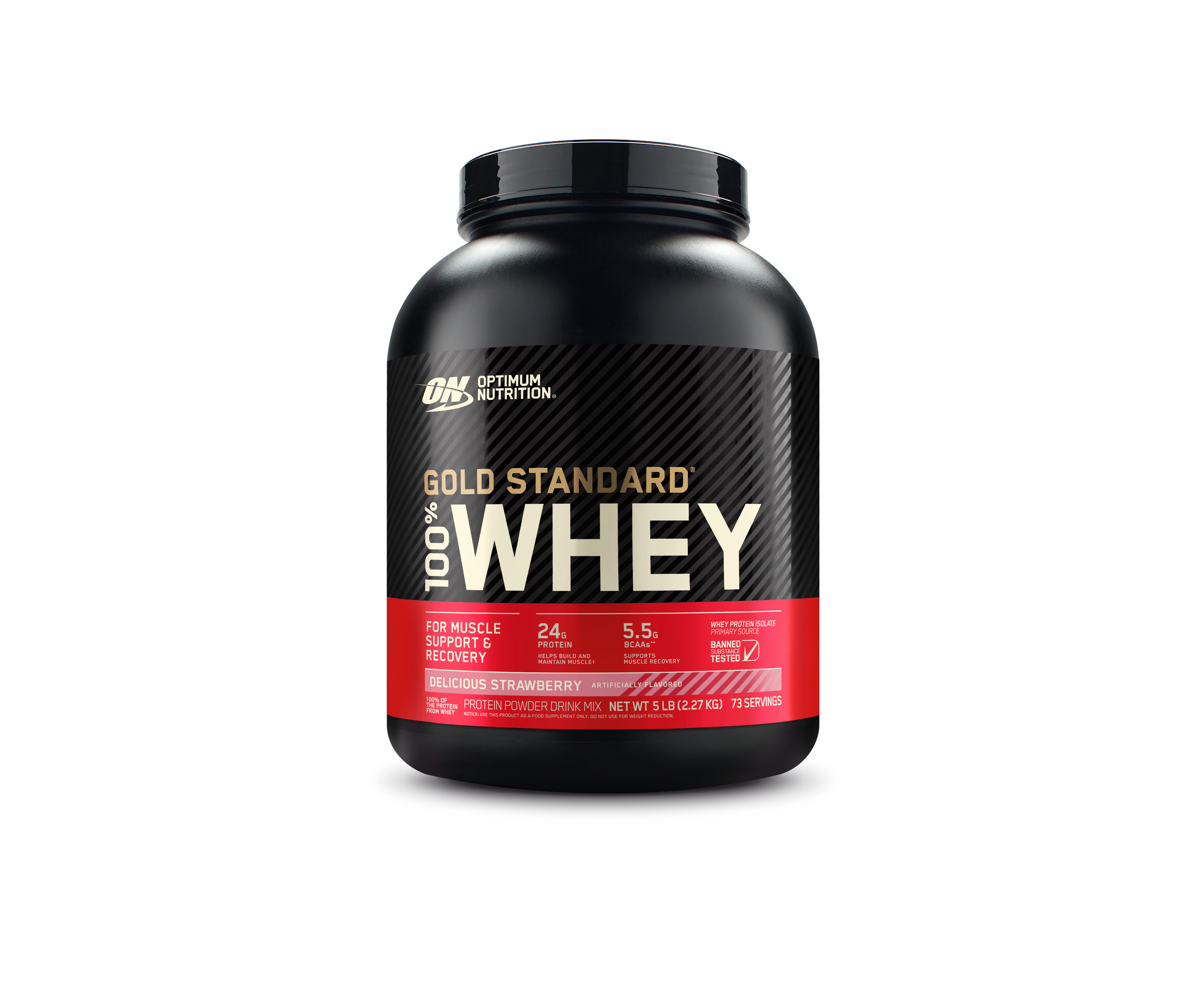Gold Standard 100% Whey Protein Powder Delicious Strawberry - 5 Lbs (73 Servings)