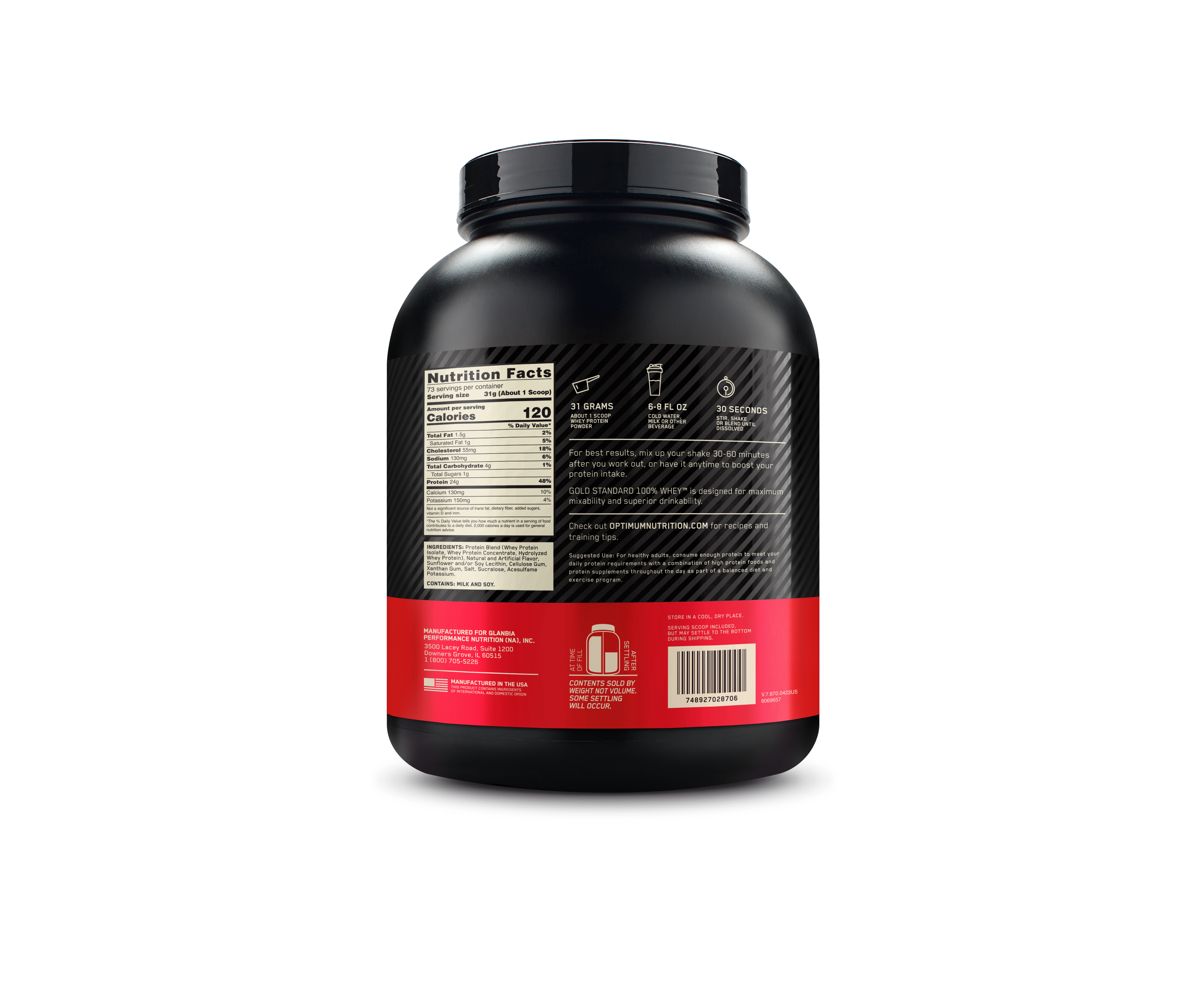 Gold Standard 100% Whey Protein Powder Vanilla Ice Cream - 5 Lbs (73 Servings)