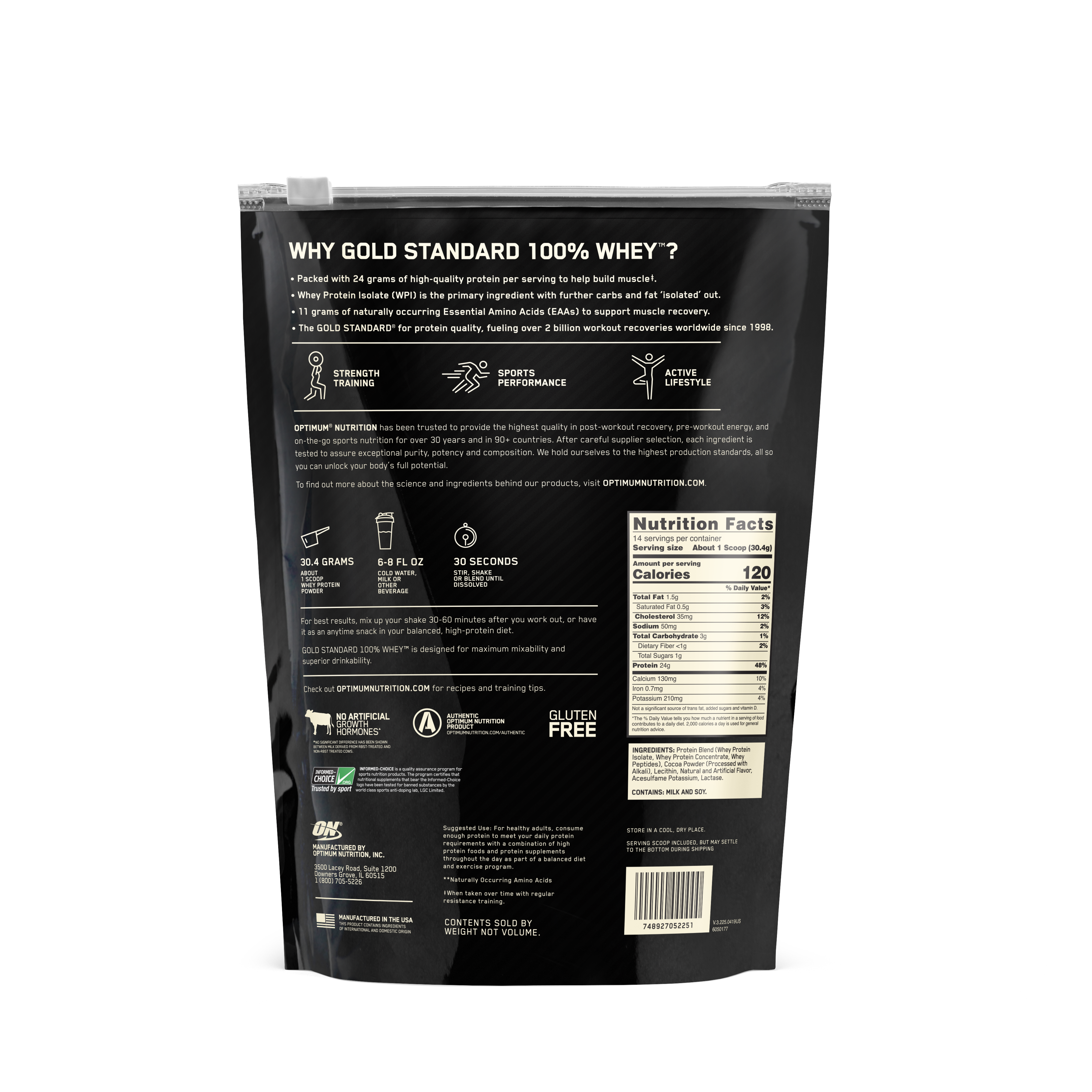 Gold Standard 100% Whey Protein Powder Double Rich Chocolate - 1 Lbs (14 Servings)