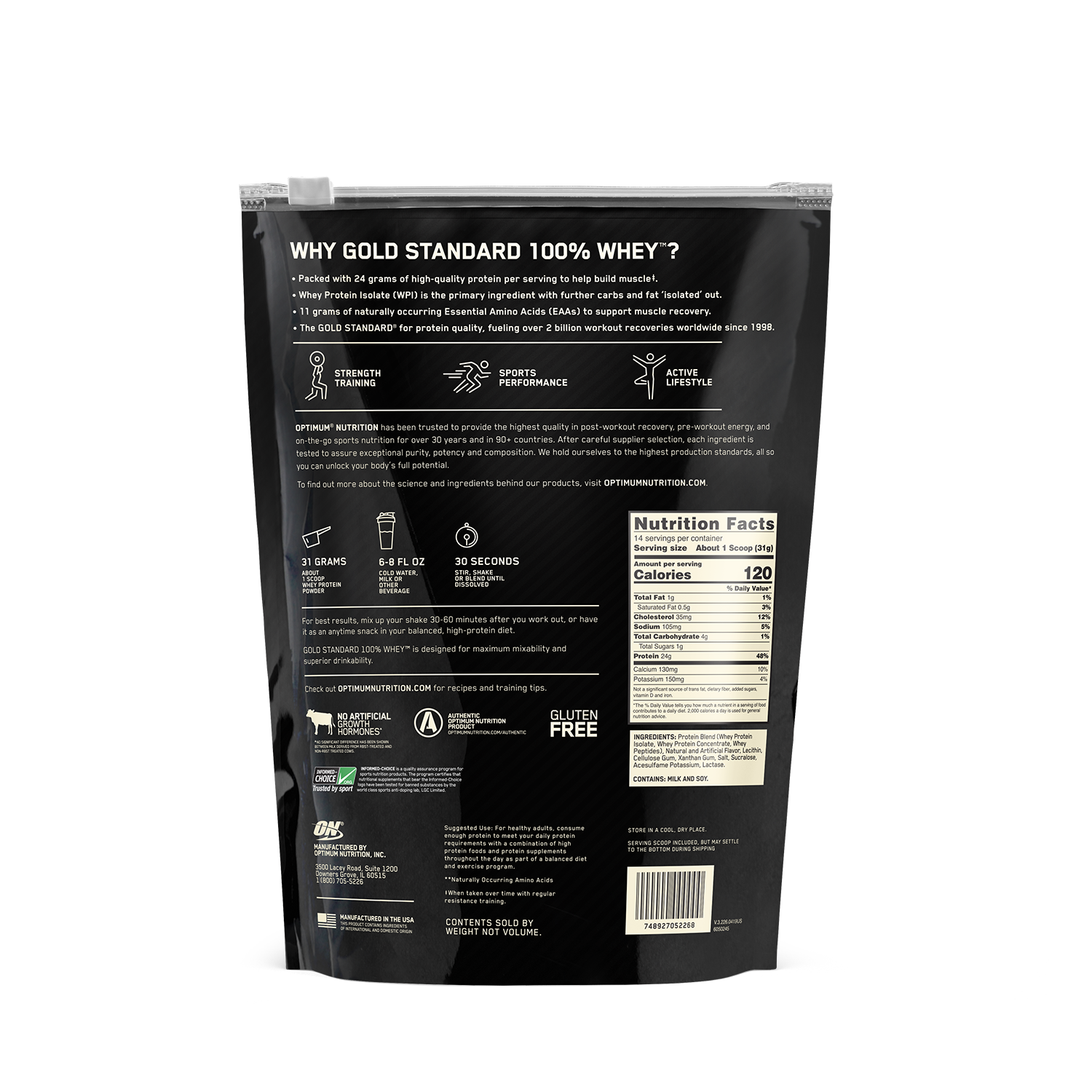 Gold Standard 100% Whey Protein Powder Vanilla Ice Cream - 1 Lbs (14 Servings)