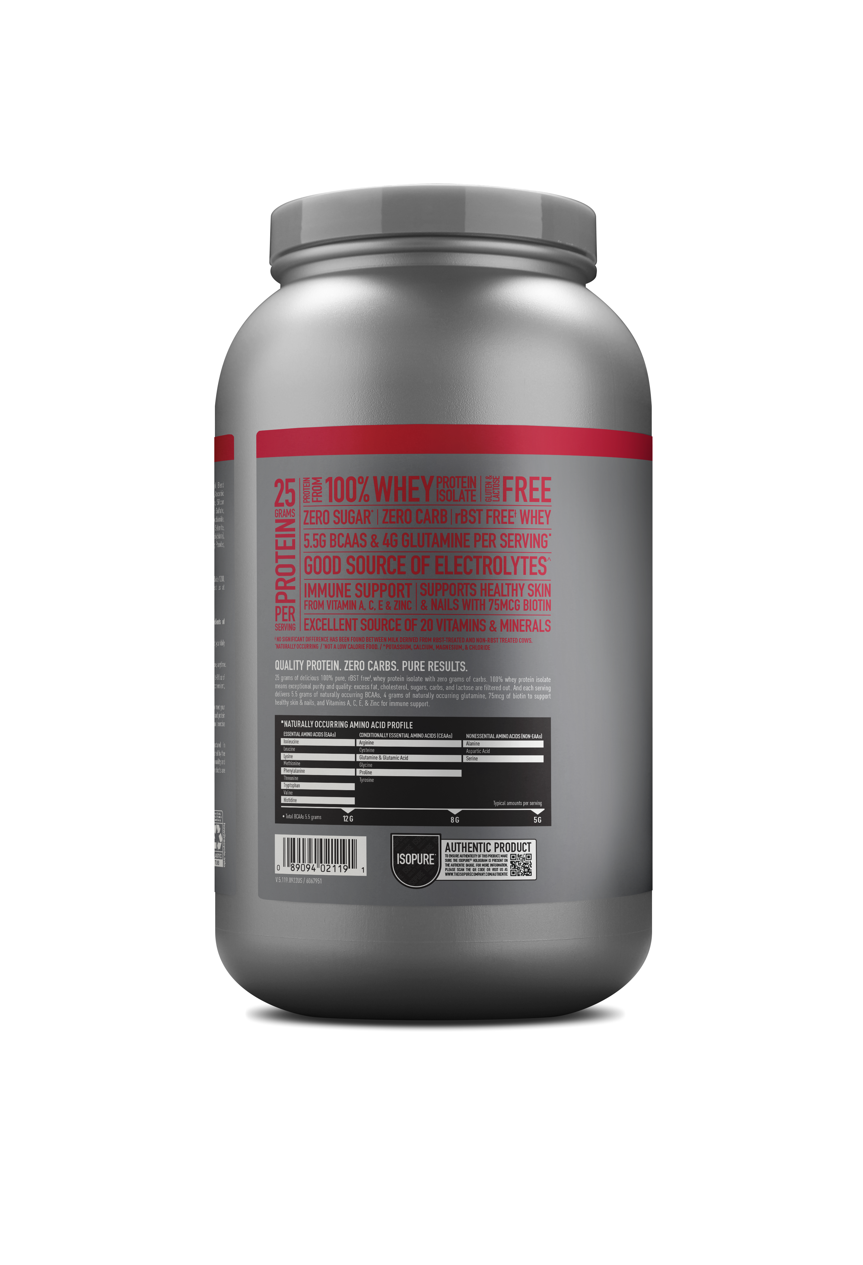 Isopure Zero Carb Protein Powder Strawberry - 3 Lbs (44 Servings)