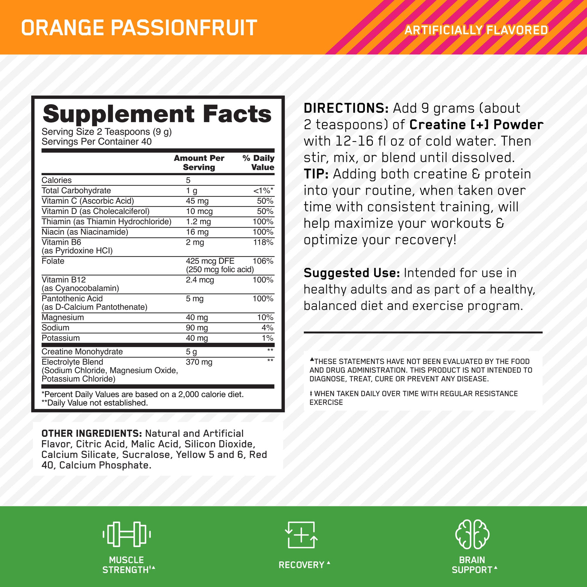 ON Creatine Plus Orange Passion Fruit - 12.69 Oz (40 Servings)