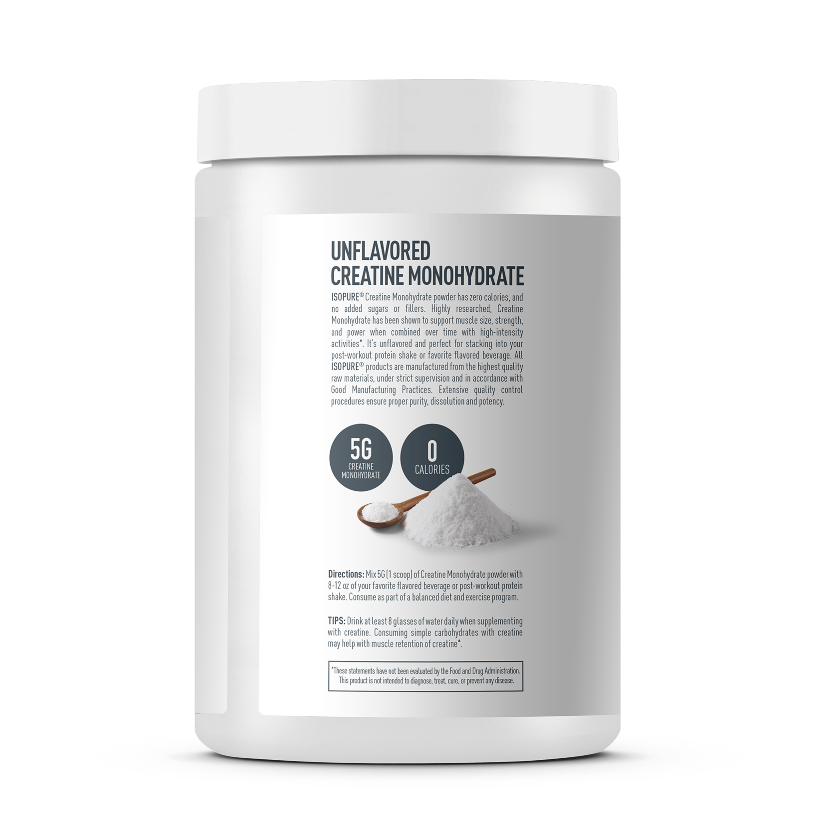 Isopure كرياتين مونوهيدرات بدون نكهة 17.63 أونصة (1.1 رطل) 500 جرام 100 حصة