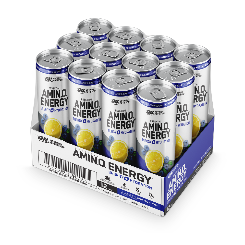 إسينشيال أمينو إنيرجي بلس إلكتروليتات (الأملاح المعدنية) غازي - نكهة التوت الأزرق بالليمون (12 علبة)