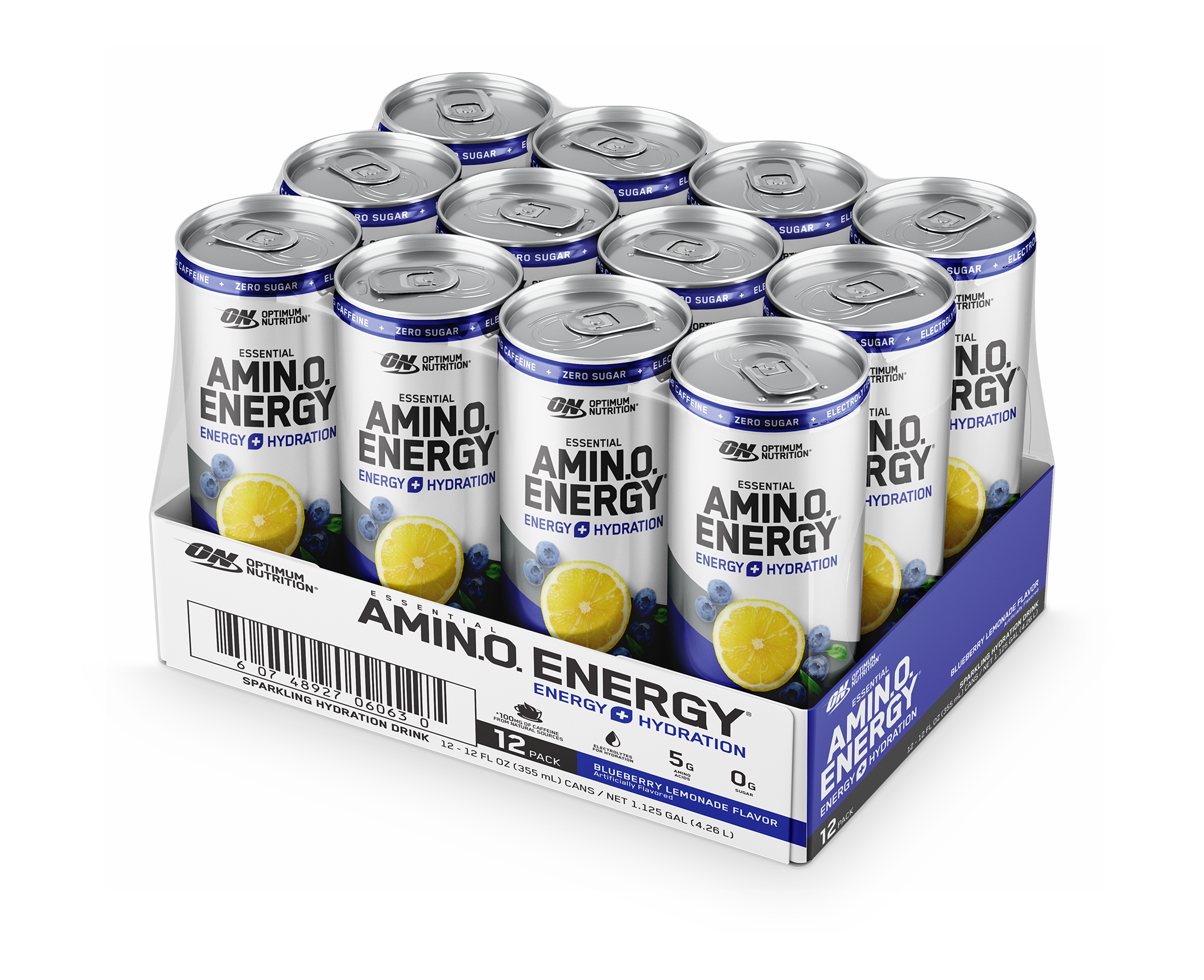 ESSENTIAL AMIN.O. ENERGY+ Electrolytes Sparkling - Blueberry Lemonade (12 Cans)