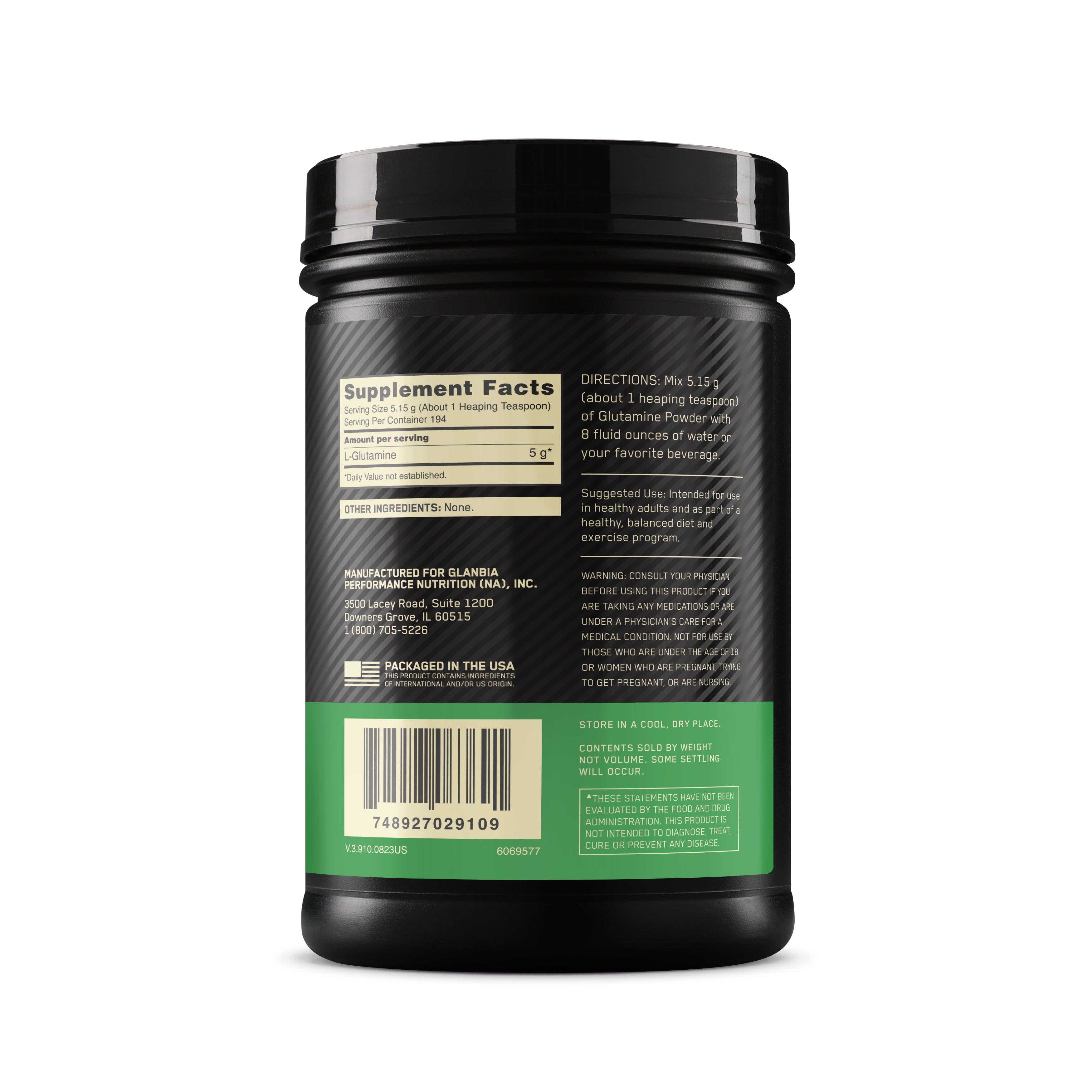 Glutamine Powder Unflavored - 1 kg (194 Servings)