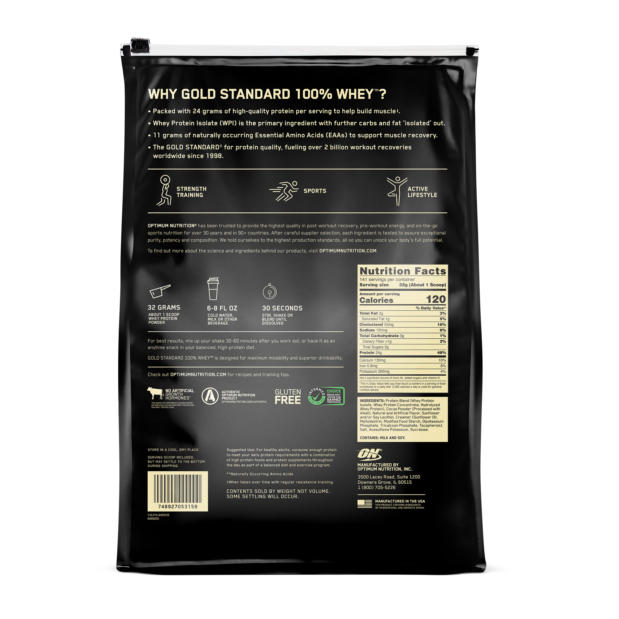 Gold Standard 100% Whey Protein Powder Extreme Milk Chocolate - 10 Lbs (141 Servings)