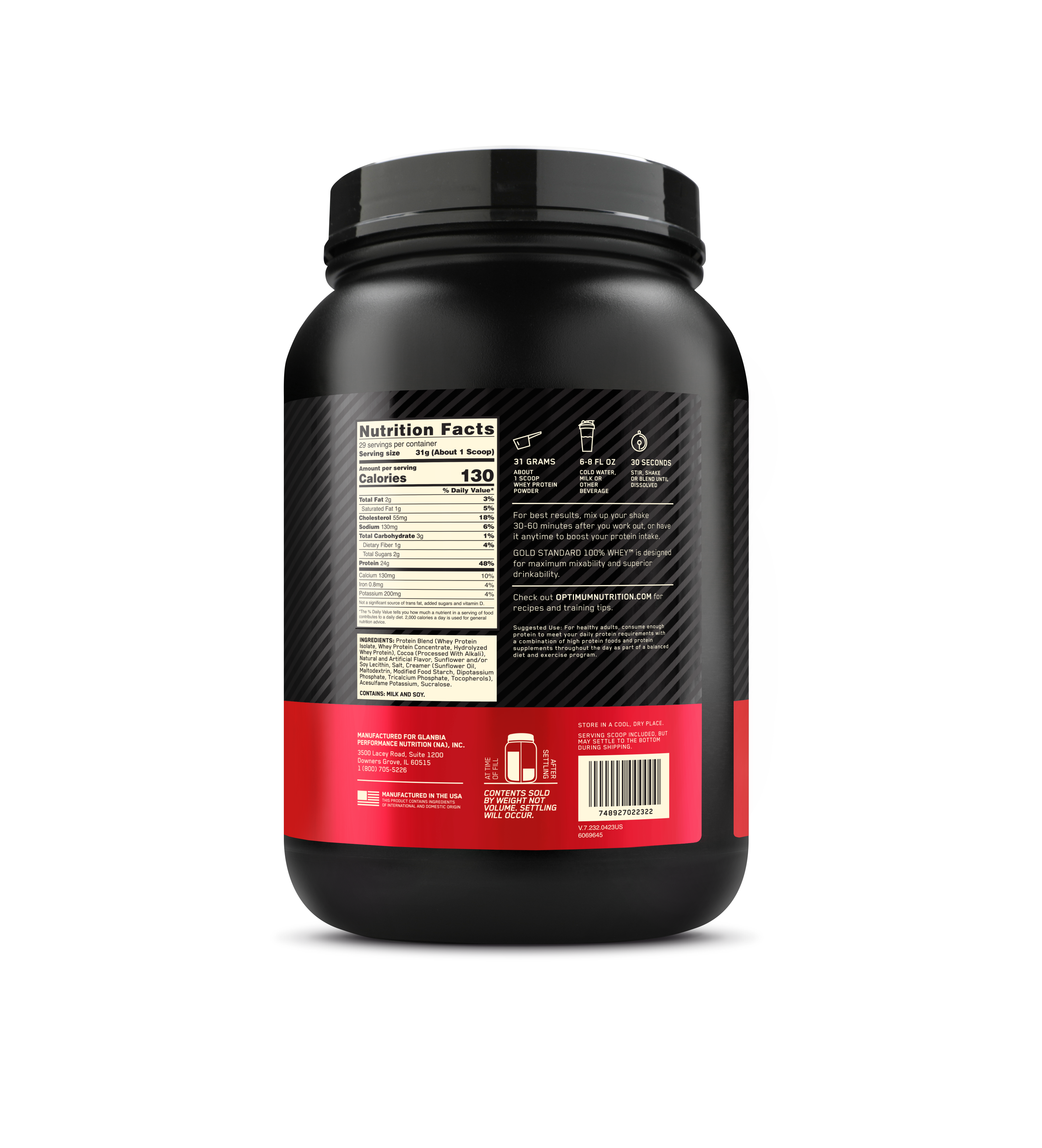 Gold Standard 100% Whey Protein Powder Chocolate Malt - 2 Lbs (29 Servings)