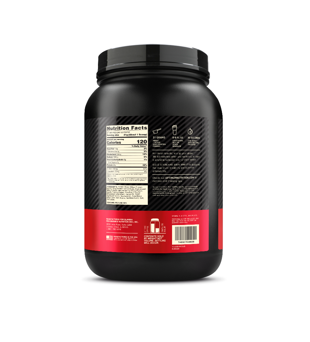 مسحوق جولد ستاندرد 100% واي بروتين - نكهة كوكيز وكريمة - 1.85 رطل (27 حصة)