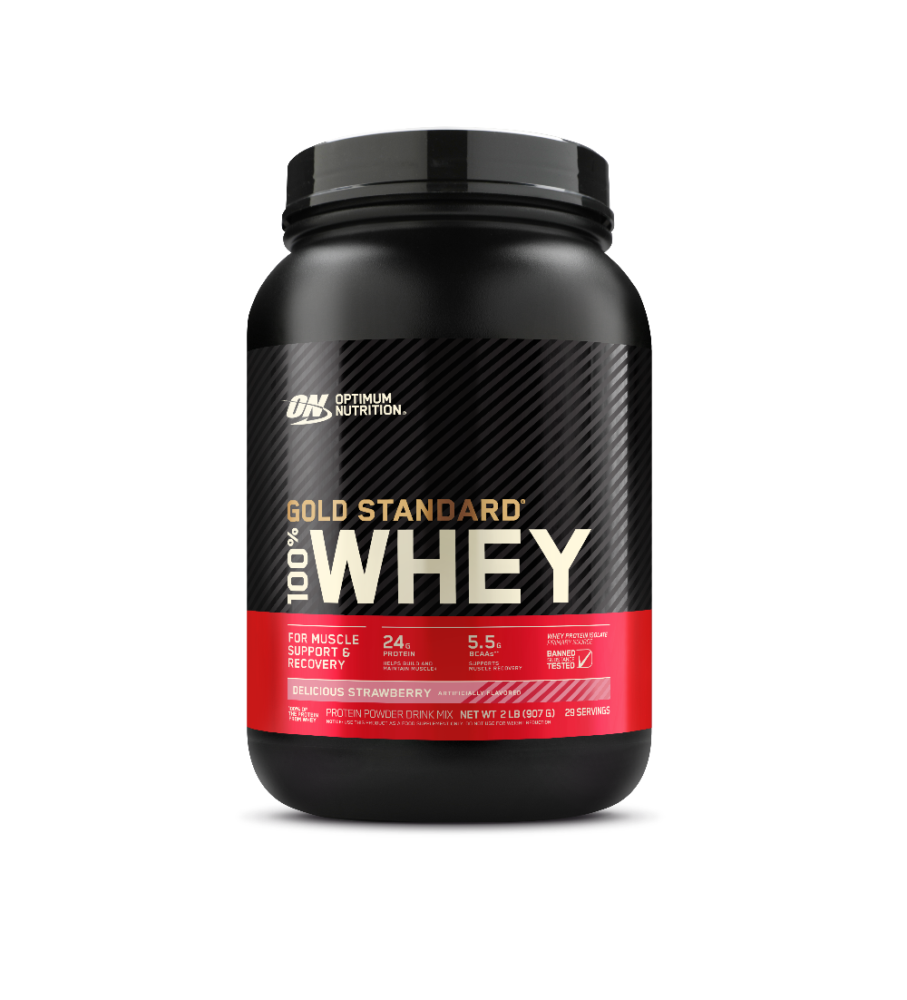 مسحوق جولد ستاندرد 100% واي بروتين - نكهة الفراولة اللذيذة - 2 رطل (29 حصة)