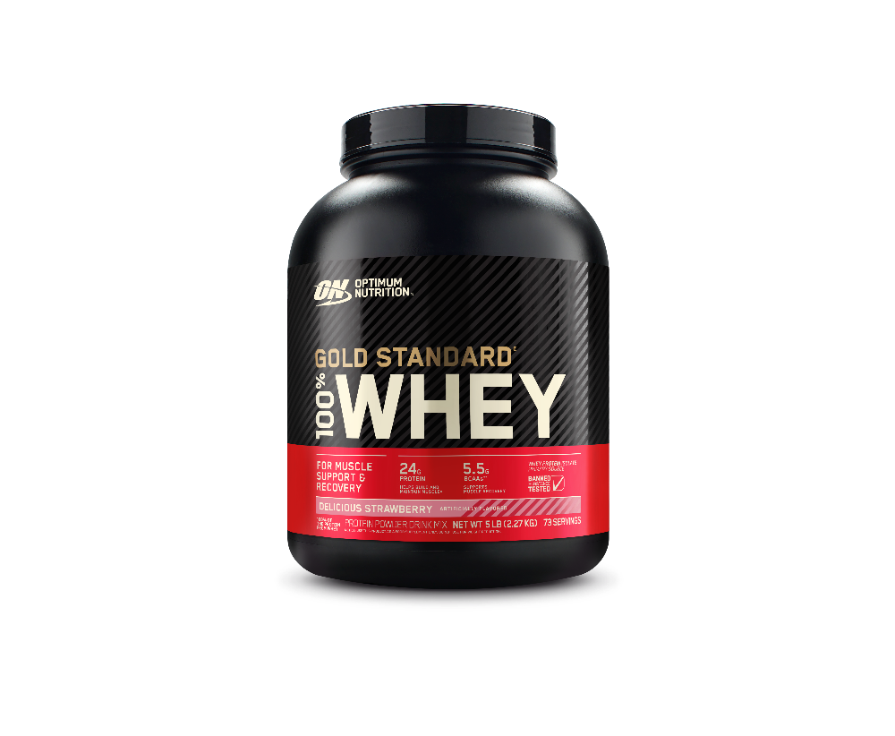 Gold Standard 100% Whey Protein Powder Delicious Strawberry - 5 Lbs (73 Servings)