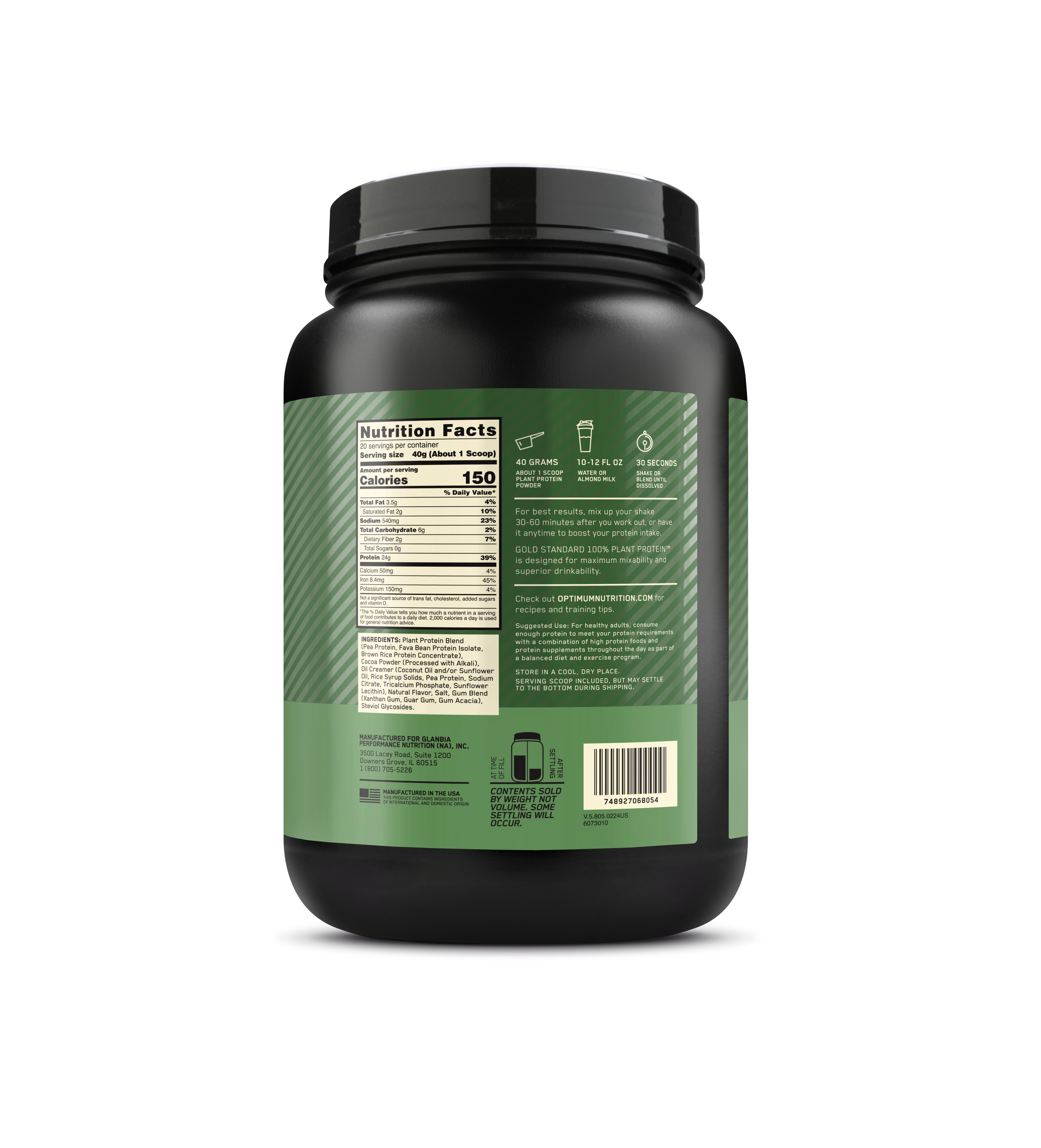 GOLD STANDARD® 100% Plant Rich Chocolate Fudge - 1.76 Lbs (20 Servings)