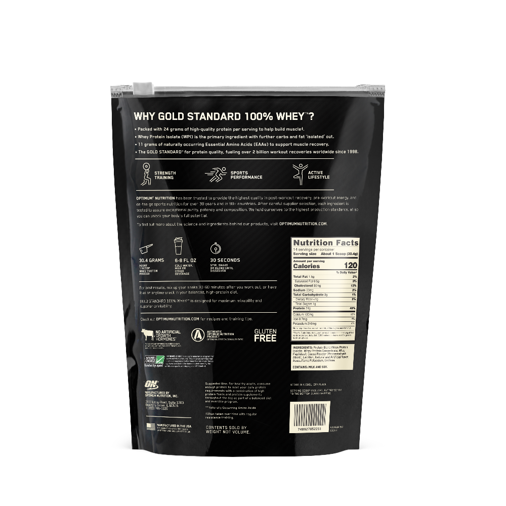 مسحوق جولد ستاندرد 100% واي بروتين - نكهة الشوكولاتة الغنية المركّزة - 1 رطل (14 حصة)