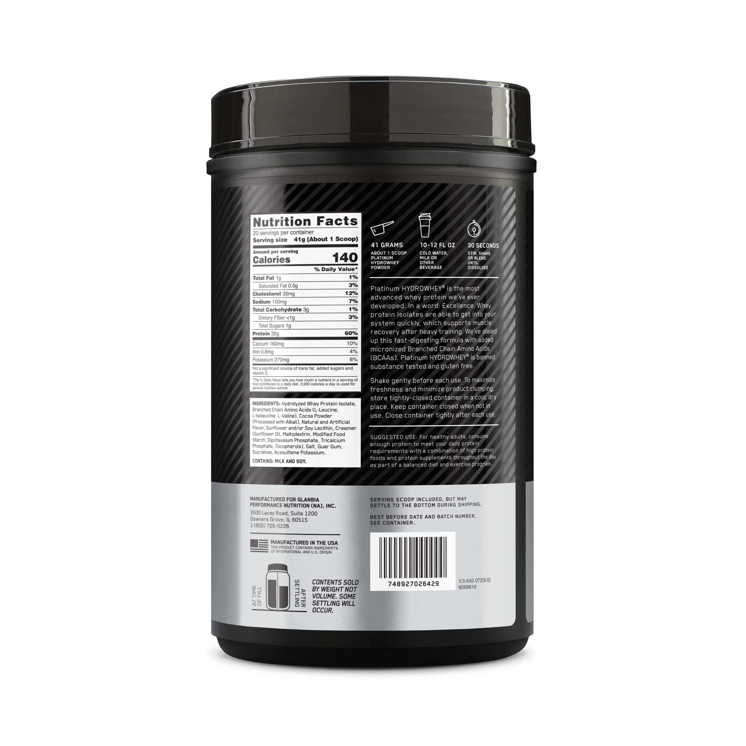 PLATINUM HYDROWHEY™ Turbo Chocolate - 1.8 Lbs (20 Servings)