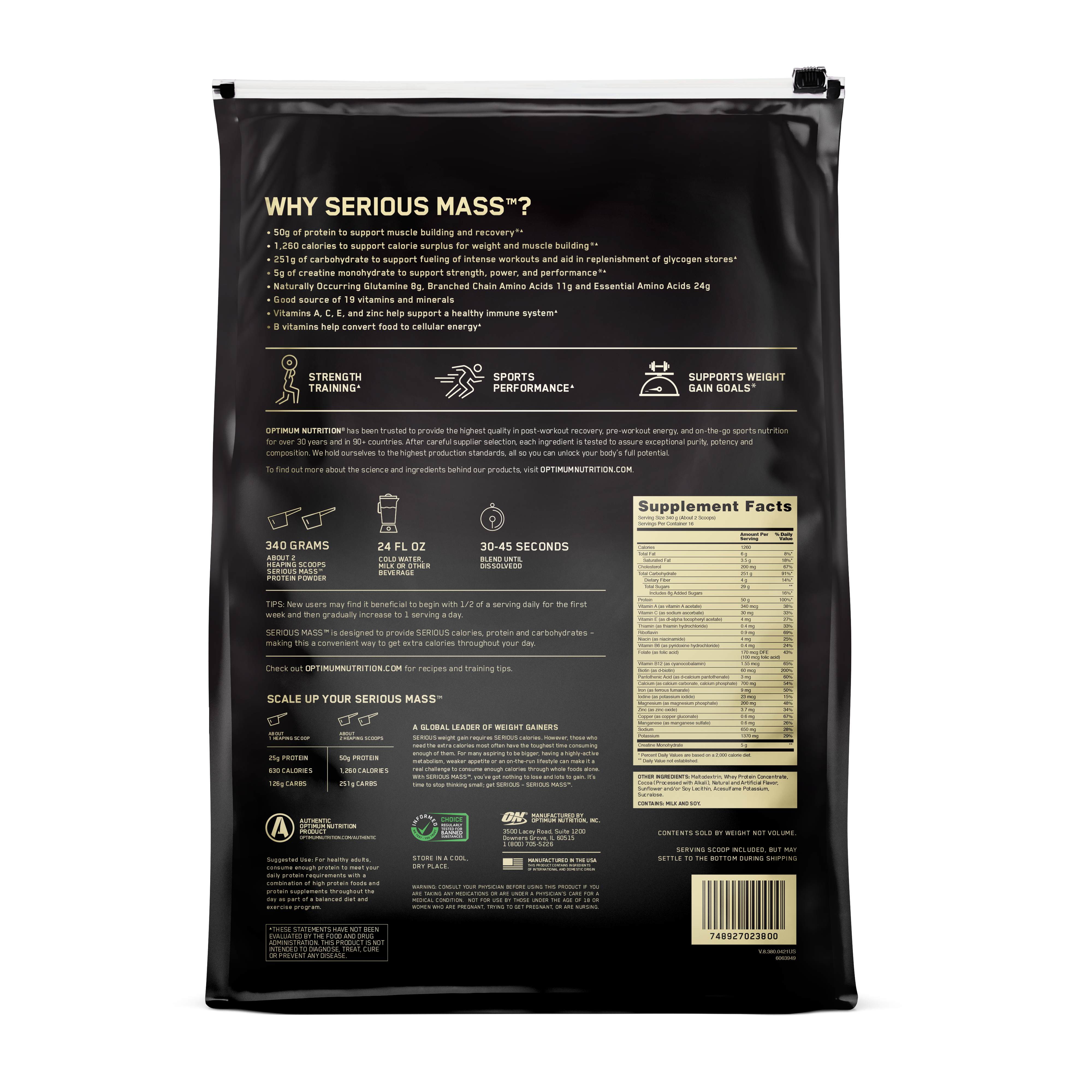 Serious Mass Chocolate - 12 Lbs (16 Servings)