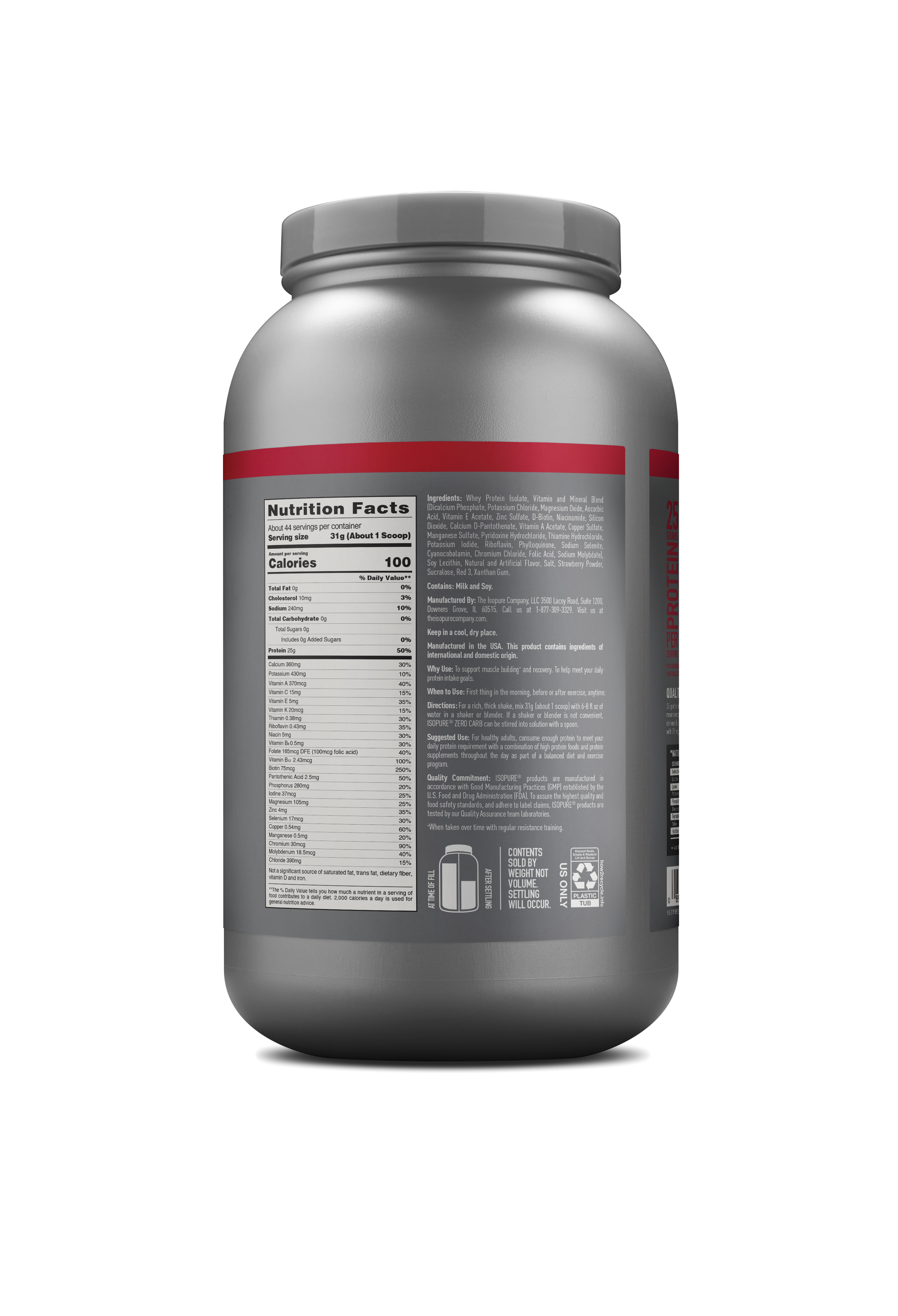Isopure Zero Carb Protein Powder Strawberry - 3 Lbs (44 Servings)